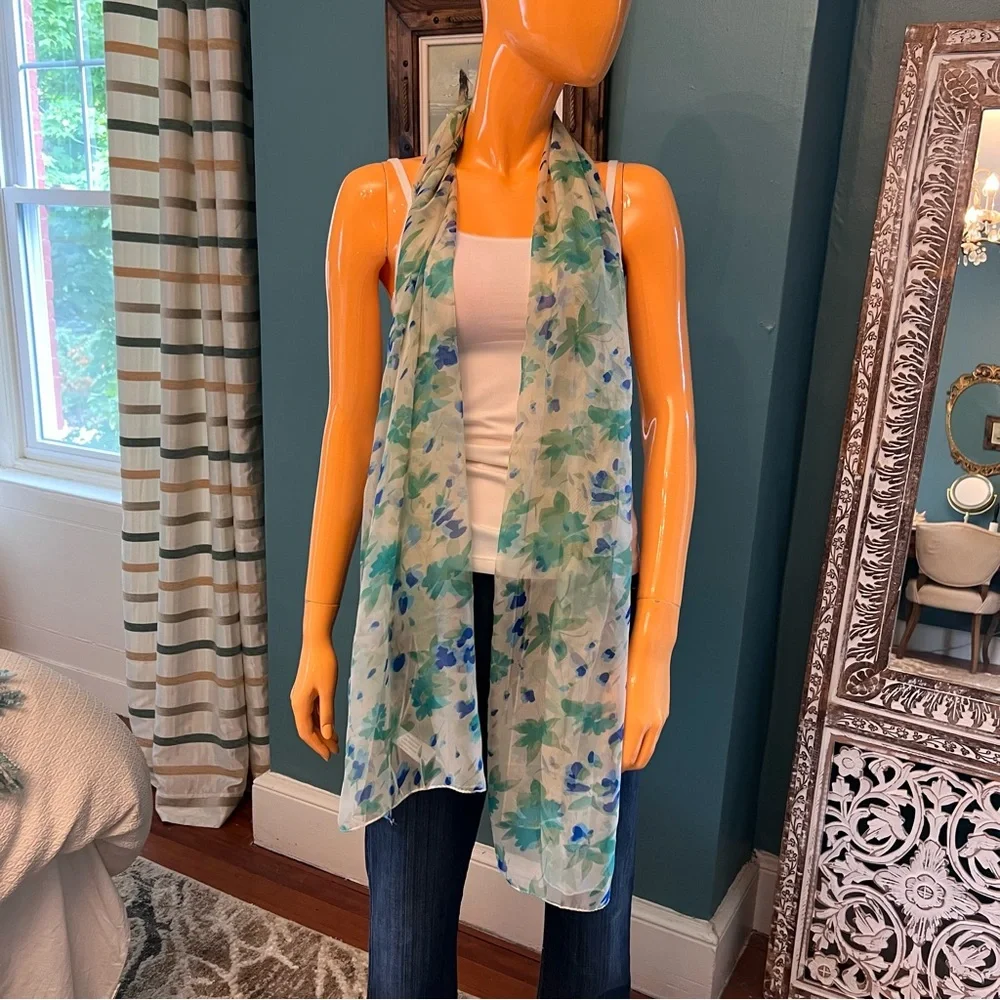 Extra Long Sheer Watercolor Floral Scarf